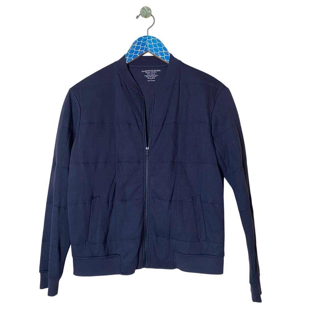 MAJESTIC FILATURES Navy Quilted Bomber Zip Jacket Deeluxe Teeshirt Size XS